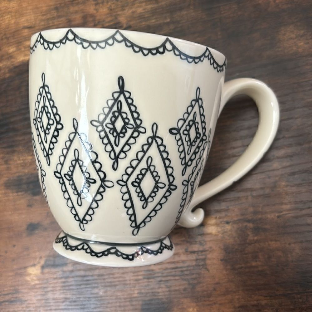 2002 Starbucks Barista Off White with Black Diamonds Footed Mug Green Interior - Picture 3 of 6